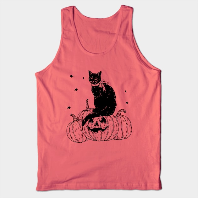 Pumpkin Cat Black Tank Top by machmigo